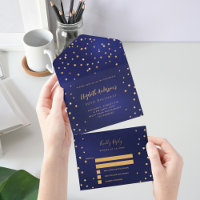 Birthday navy blue gold stars party RSVP