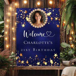 Birthday navy blue gold stars photo welcome poster