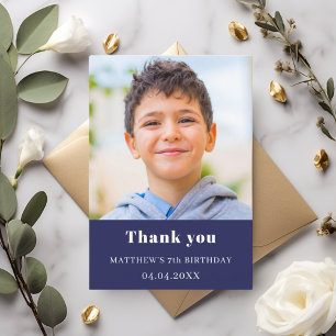 Birthday navy blue photo simple boy thank you card