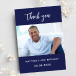 Birthday navy blue photo simple thank you card<br><div class="desc">A birthday Thank You photo card.  A navy blue background.  Personalise and add your photo and thank you note.</div>