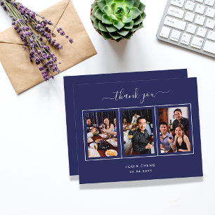 Birthday navy blue photo thank you card