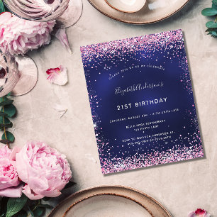 Birthday navy blue pink invitation