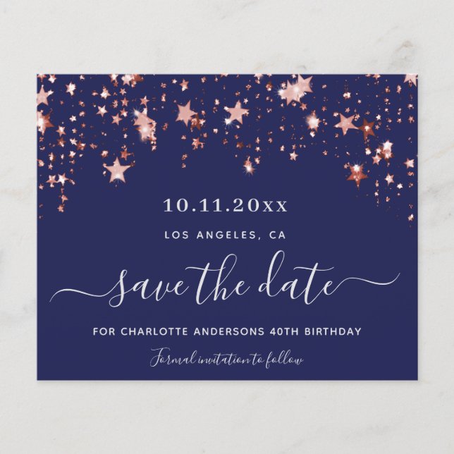 Birthday navy blue rose budget Save the Date Flyer (Front)