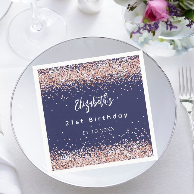Birthday navy blue rose gold confetti napkin (Creator Uploaded)