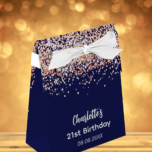 Birthday navy blue rose gold glitter thank you favour box