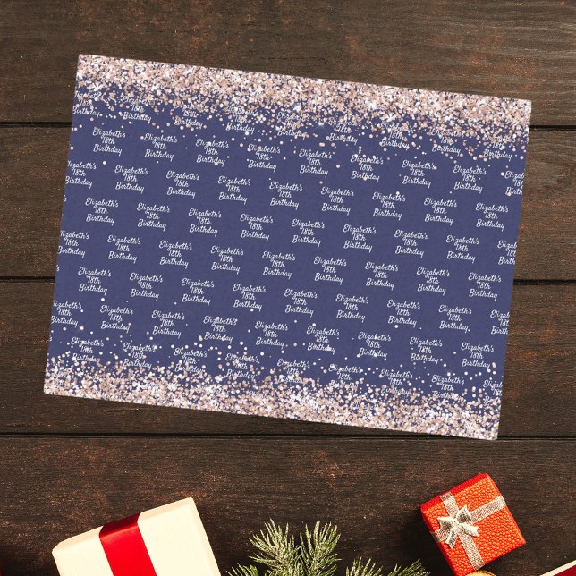 Birthday navy blue rose gold name elegant tissue paper (Creator Uploaded)