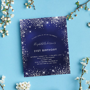 Birthday navy blue silver budget invitation flyer