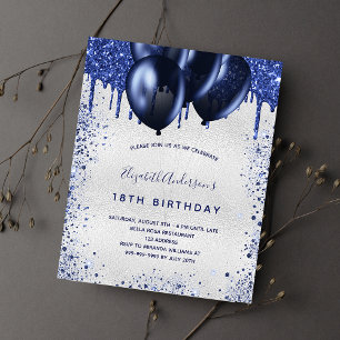 Birthday navy blue silver budget invitation flyer