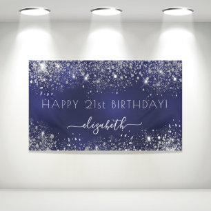 Birthday navy blue silver glitter dust monogram banner