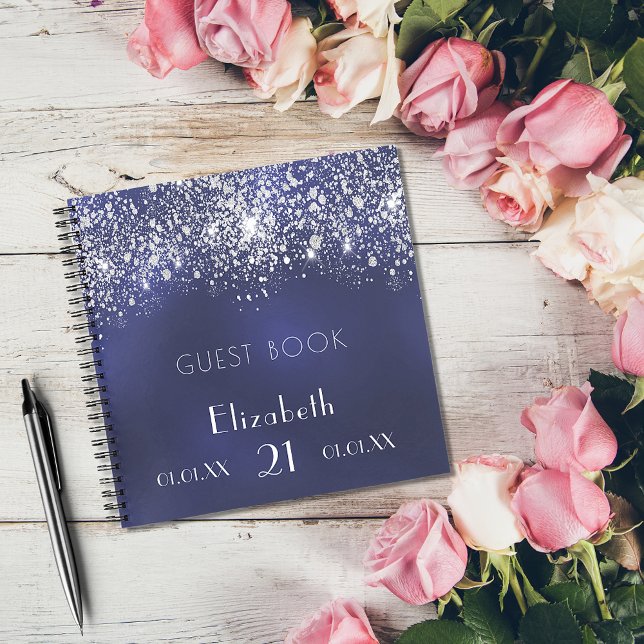 Birthday navy blue silver glitter guest book (Creator Uploaded)
