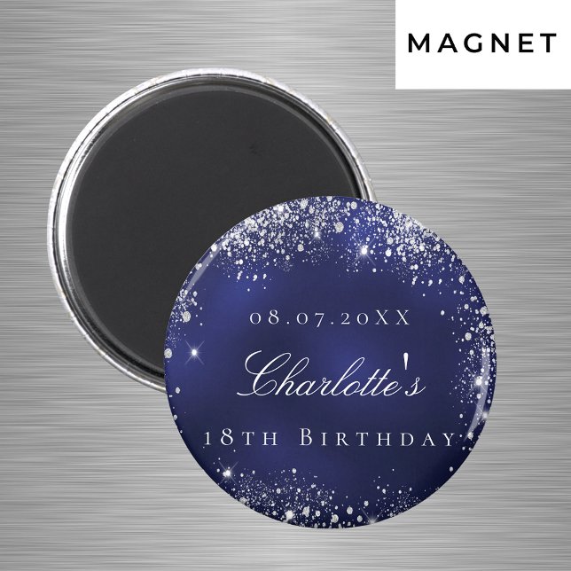 Birthday navy blue silver glitter name magnet (Creator Uploaded)