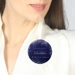 Birthday navy blue silver glitter name tag<br><div class="desc">A gift or party favour for a 18th (or any age) birthday. Navy blue backround, the blue colour is uneven. Decorated with faux silver glitter. Personalise and add a date, name and age/event. White letters. Can be used as a name tag or as a Save the Date for your guests....</div>