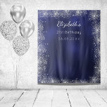 Birthday navy blue silver glitter photo backdrop tapestry<br><div class="desc">A tapestry for a girly and glamourous 21st (or any age) birthday party. A navy blue background,  the blue colour is uneven. Decorated with faux silver glitter dust.  Personalise and add a name,  age,  date.</div>