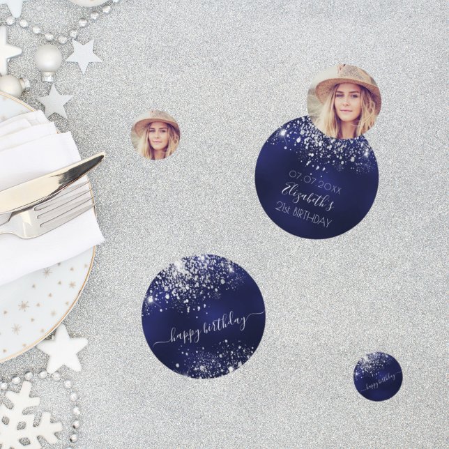 Birthday navy blue silver glitter photo confetti (Creator Uploaded)