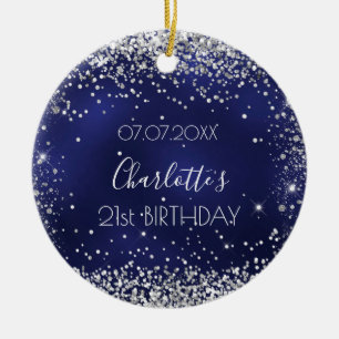 Birthday navy blue silver glitter sparkles friends ceramic tree decoration