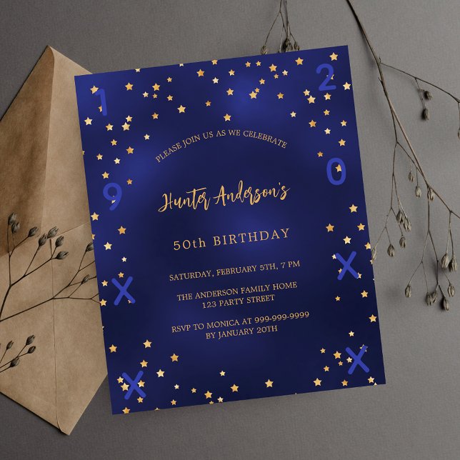 Birthday navy blue stars year invitation (Creator Uploaded)