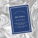 Birthday navy blue white minimalist luxury<br><div class="desc">A modern,  elegant and invitation.  A navy blue background decorated with white frames.  Personalise and add a name and details. White text.</div>