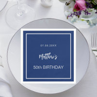 Birthday navy blue white minimalist men guy