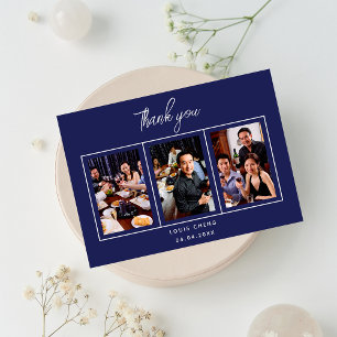 Birthday navy blue white photo guy thank you card