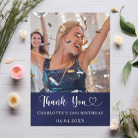 Birthday navy blue white photo heart