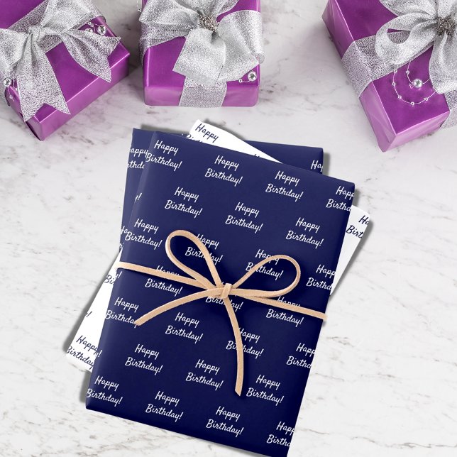 Birthday navy blue white wrapping paper sheet (Creator Uploaded)