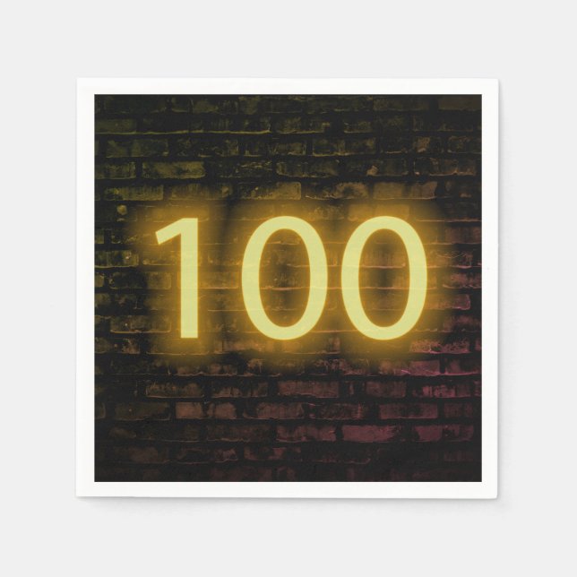 Birthday Neon 100 Sign on Brick Wall  Napkin (Front)