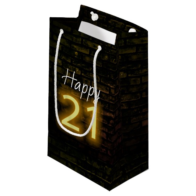 Birthday Neon 21 Sign on Brick   Small Gift Bag (Front Angled)