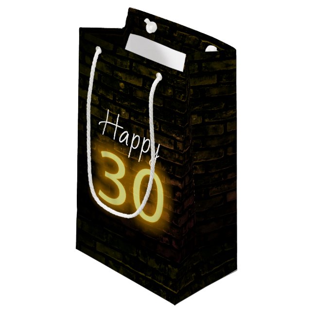 Birthday Neon 30 Sign on Brick  Small Gift Bag (Front Angled)
