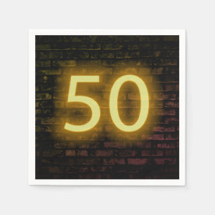 Birthday Neon 50 Sign on Brick Wall Napkin