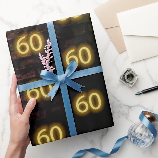 Birthday Neon 60 Sign on Brick   Wrapping Paper (Gifting)
