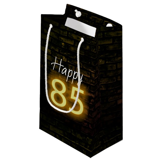 Birthday Neon 85 Sign on Brick  Small Gift Bag (Front Angled)