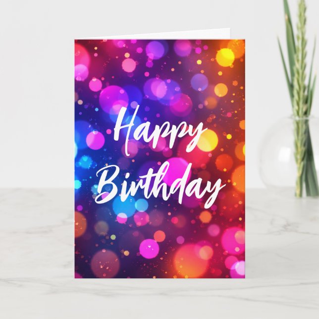 Birthday Neon Bokeh Lights Abstract Card (Front)