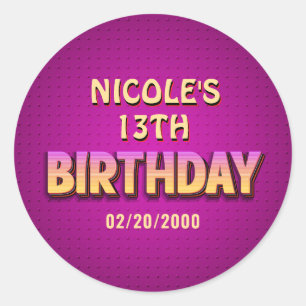 Birthday Neon Classic Round Sticker