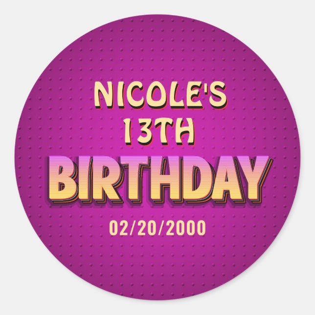 Birthday Neon Classic Round Sticker (Front)