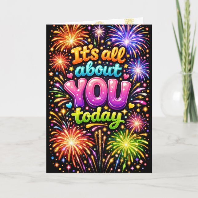 Birthday Neon Fireworks Card (Front)