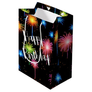 Birthday Neon Fireworks On Black Medium Gift Bag