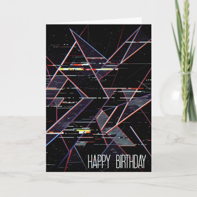 Birthday Neon Glitchcore Geometric Shapes  Card (Front)