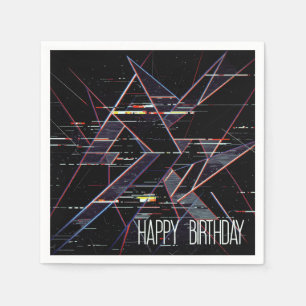 Birthday Neon Glitchcore Geometric Shapes  Napkin