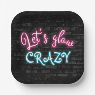 Birthday Neon Glow Sign on Brick Paper Plate