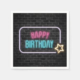 Birthday Neon Sign On Brick Wall Napkins