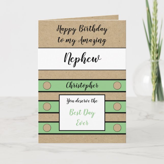Birthday Nephew best day ever green rustic Card (Front)