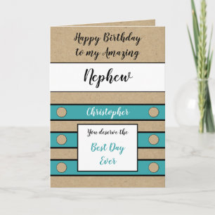 Birthday Nephew best day ever turquoise rustic Card