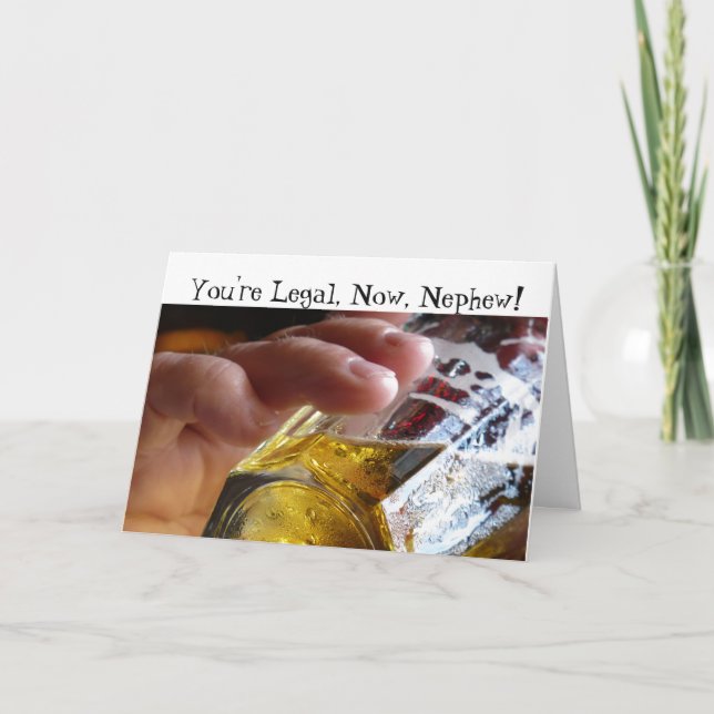 Birthday, nephew, legal, 21. Beer in  glass. Card (Front)