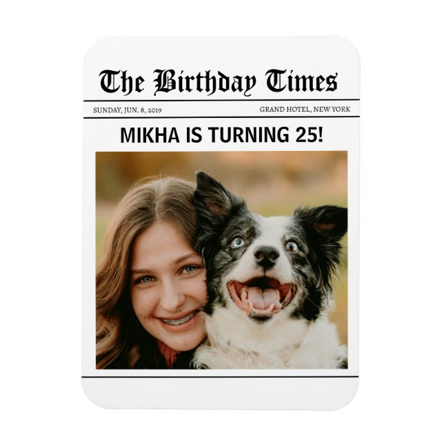 Birthday News Paper Magnet (Vertical)
