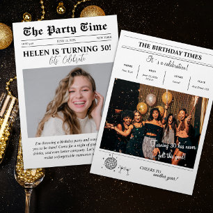 Birthday Newspaper Cover Retro Photo Invitation