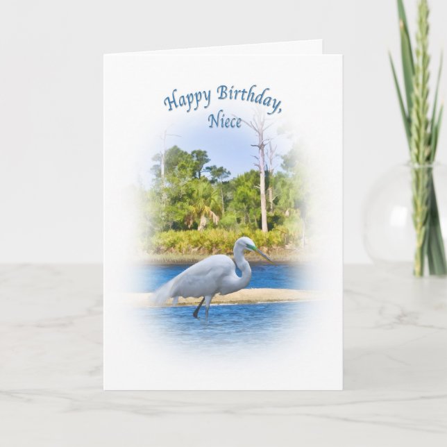 Birthday,  Niece, Great Egret Card (Front)