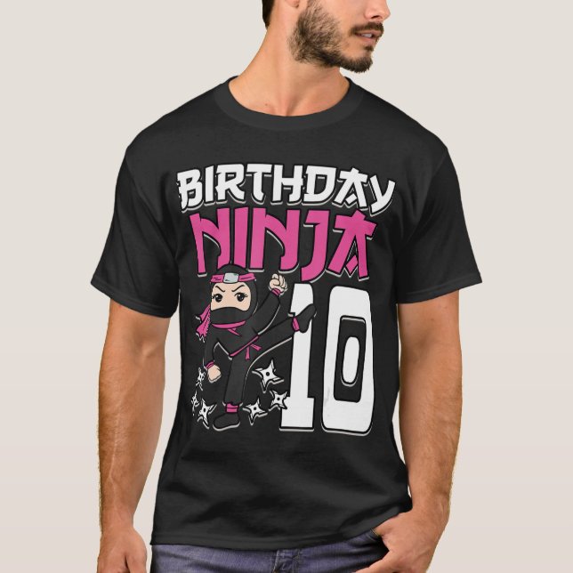 Birthday Ninja 10 Girl Pink Shinobi Themed 10th B- T-Shirt (Front)