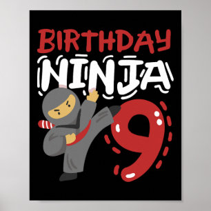 Birthday Ninja 9 Years Old Karate Kids 9th Birthda Poster