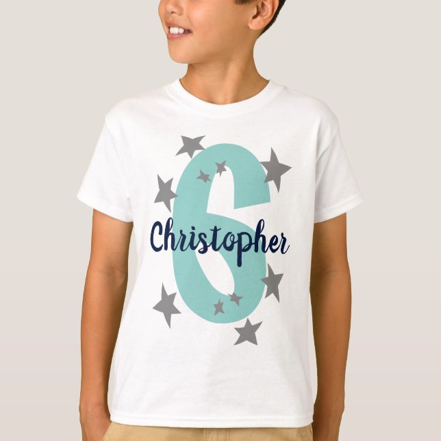 Birthday Number and Name Cool Stars Customised T-Shirt (Front)