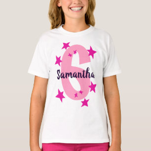 Birthday Number and Name Pink Stars Customized T-Shirt